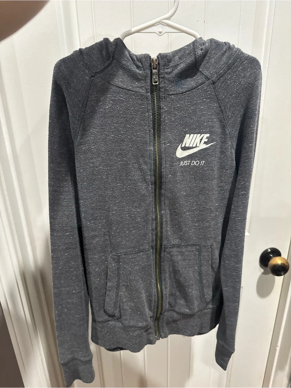 Nike Kids Dark Gray Full-Zip Hoodie with White Logo